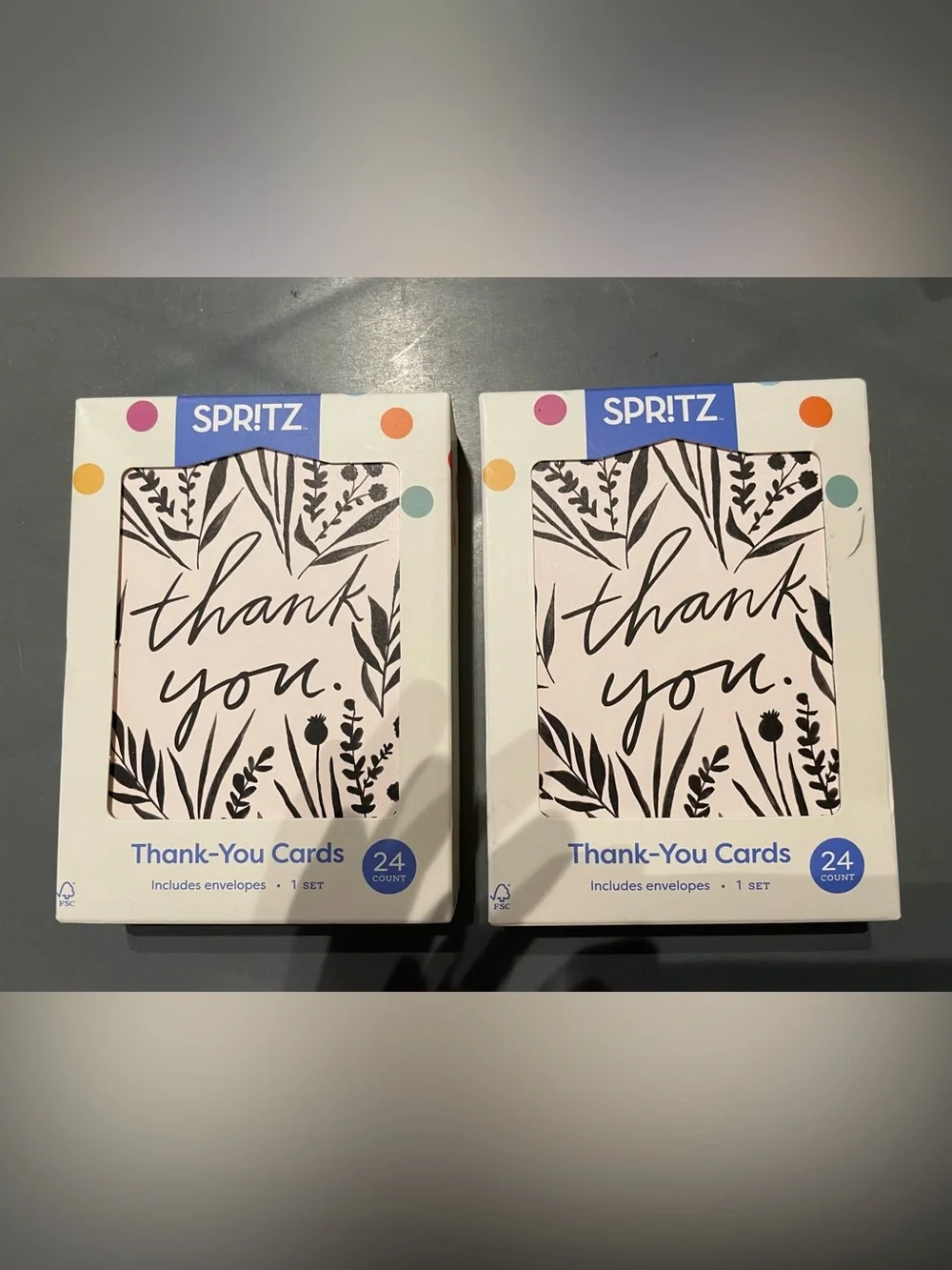 2 Spritz 24ct Black/White Floral Thank You Notes Card Set with Envelopes Blank